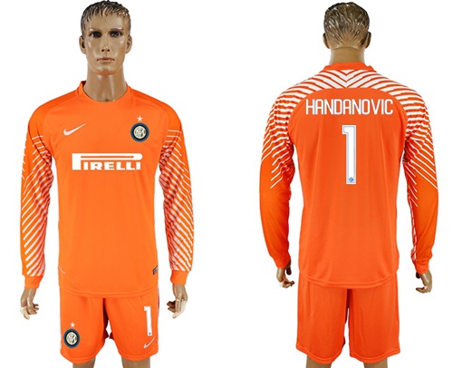 Inter Milan #1 Handanovic Orange Goalkeeper Long Sleeves Soccer Club Jersey